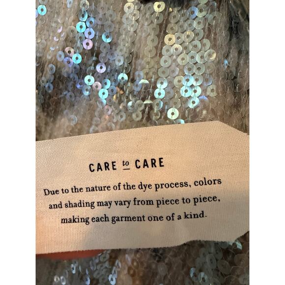 Anthropologie Pilcro Silver and Gray Sequin Button Up Blouse Shirt Sz Large NEW - Picture 10 of 14